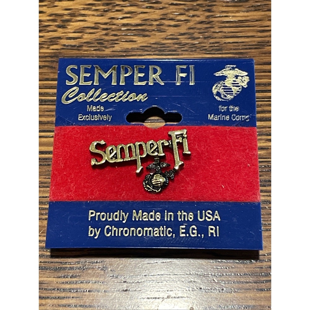 NEW Lapel Pin 3D USMC MARINE CORPS "SEMPER FI" GOLD TONE Licensed CHRONOMATIC